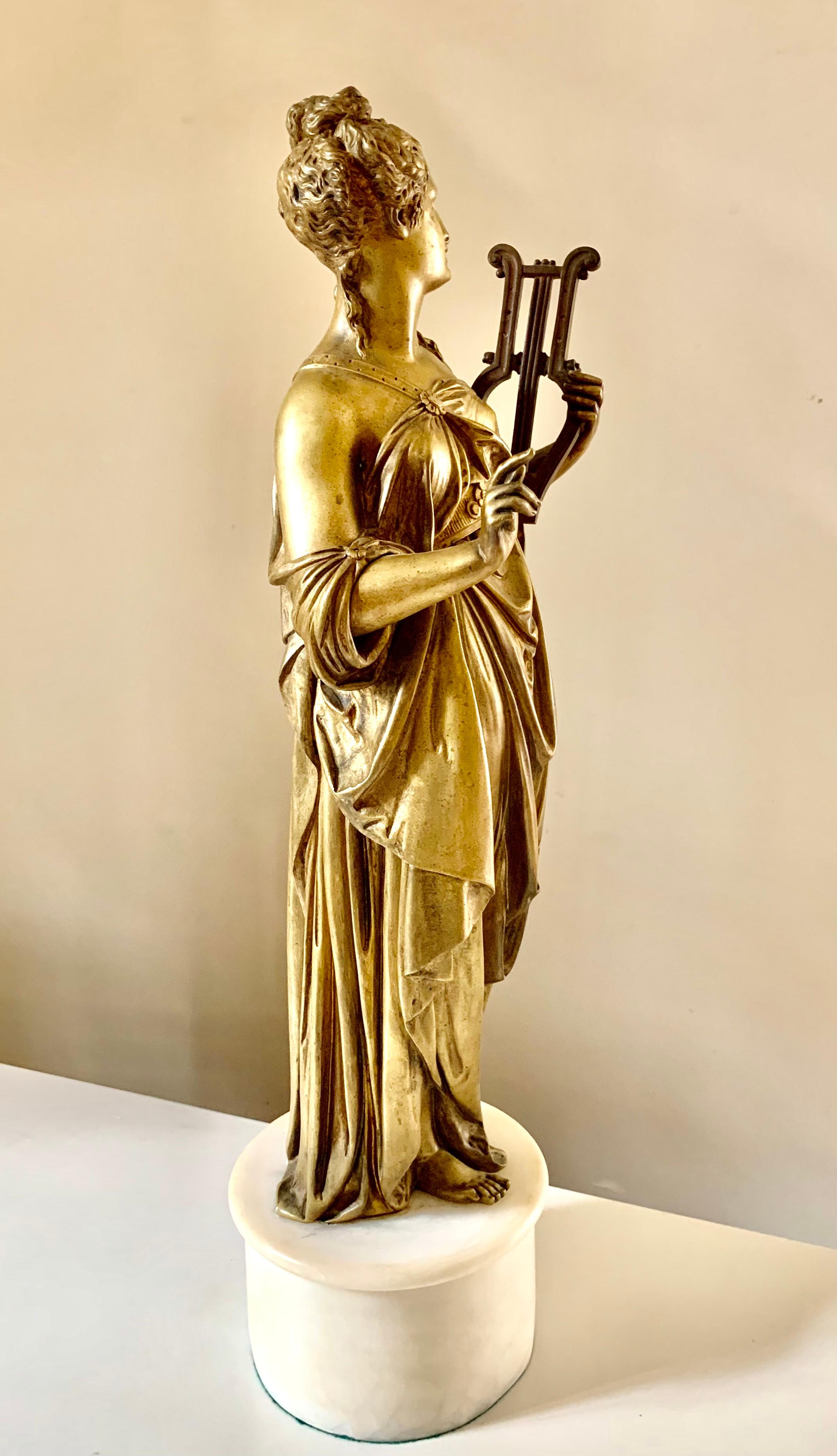 Music and Art, Pair Antique Gilt Bronze Grand Tour Sculptures, 19th Century For Sale 4