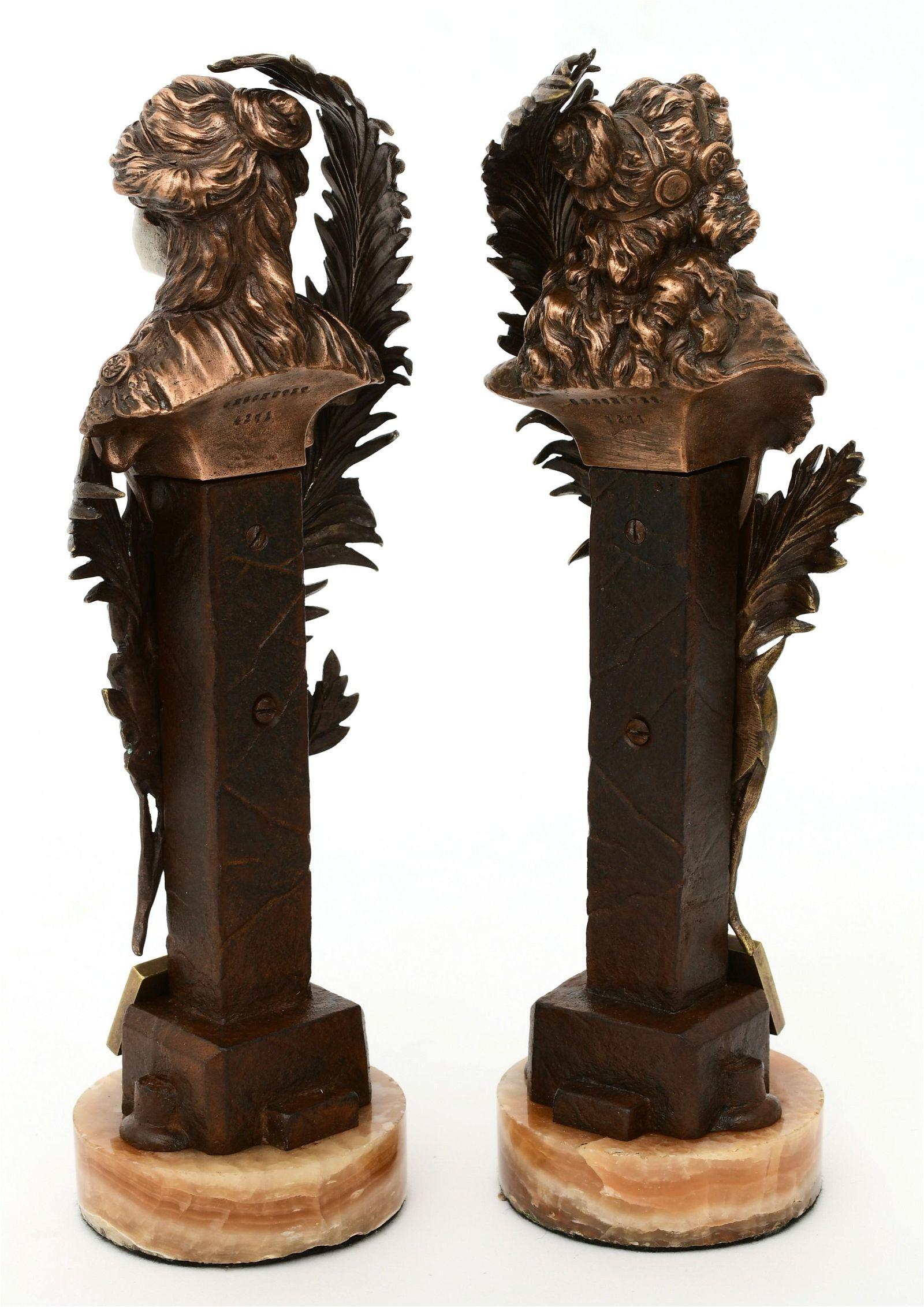 French Music and Comedy silvered Bronze Figurines After Carl Kauba For Sale
