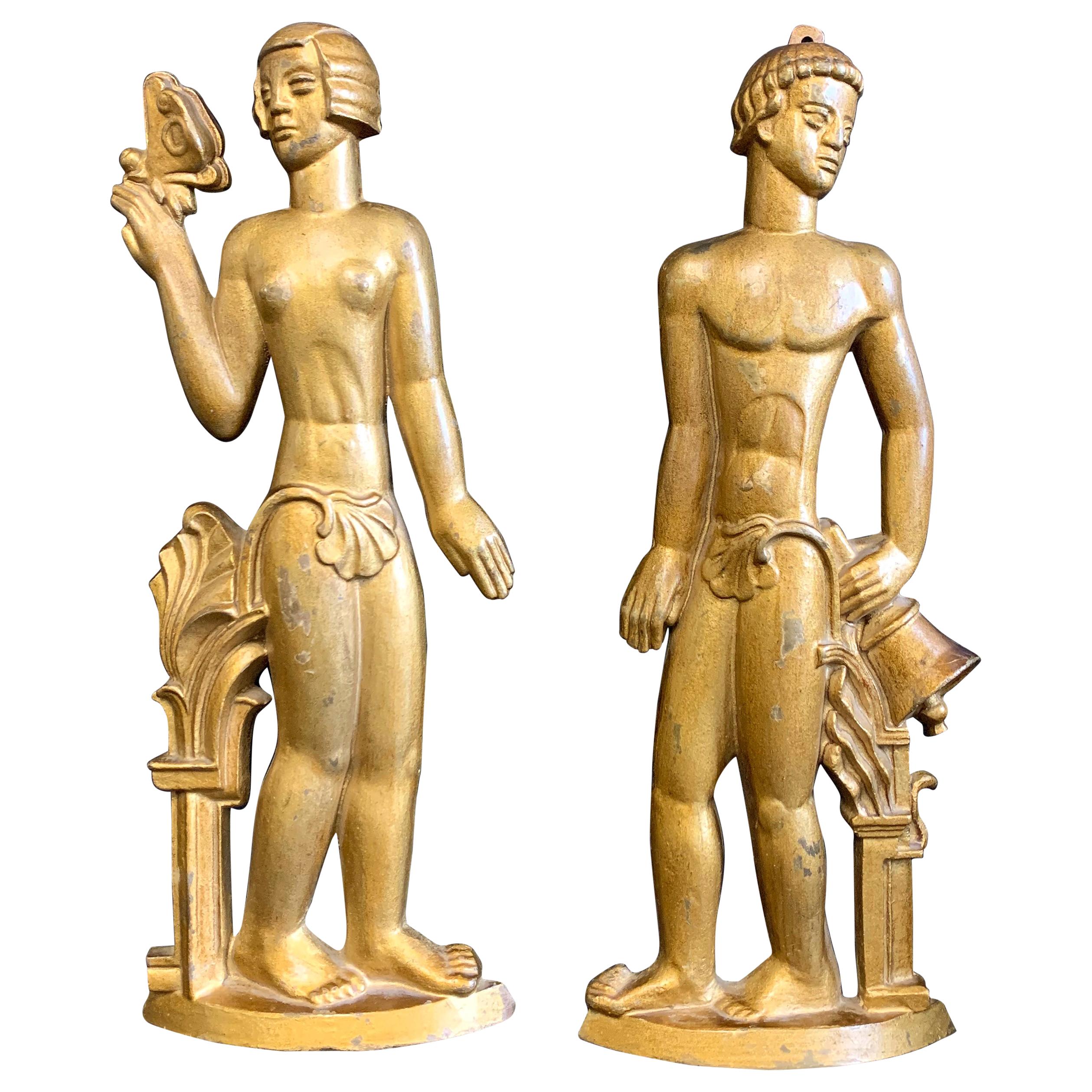 "Music and Nature, " Rare and Fine Swedish Grace Period Bronze Sculptures For Sale