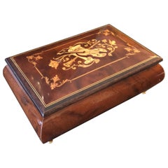 Music Box Inlaid Handcrafted Jewelery Gloss Burl-Walnut 'Romance' Swiss Made