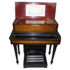 Antique Music box stand with 4 interchangeble cylinders in seperate case