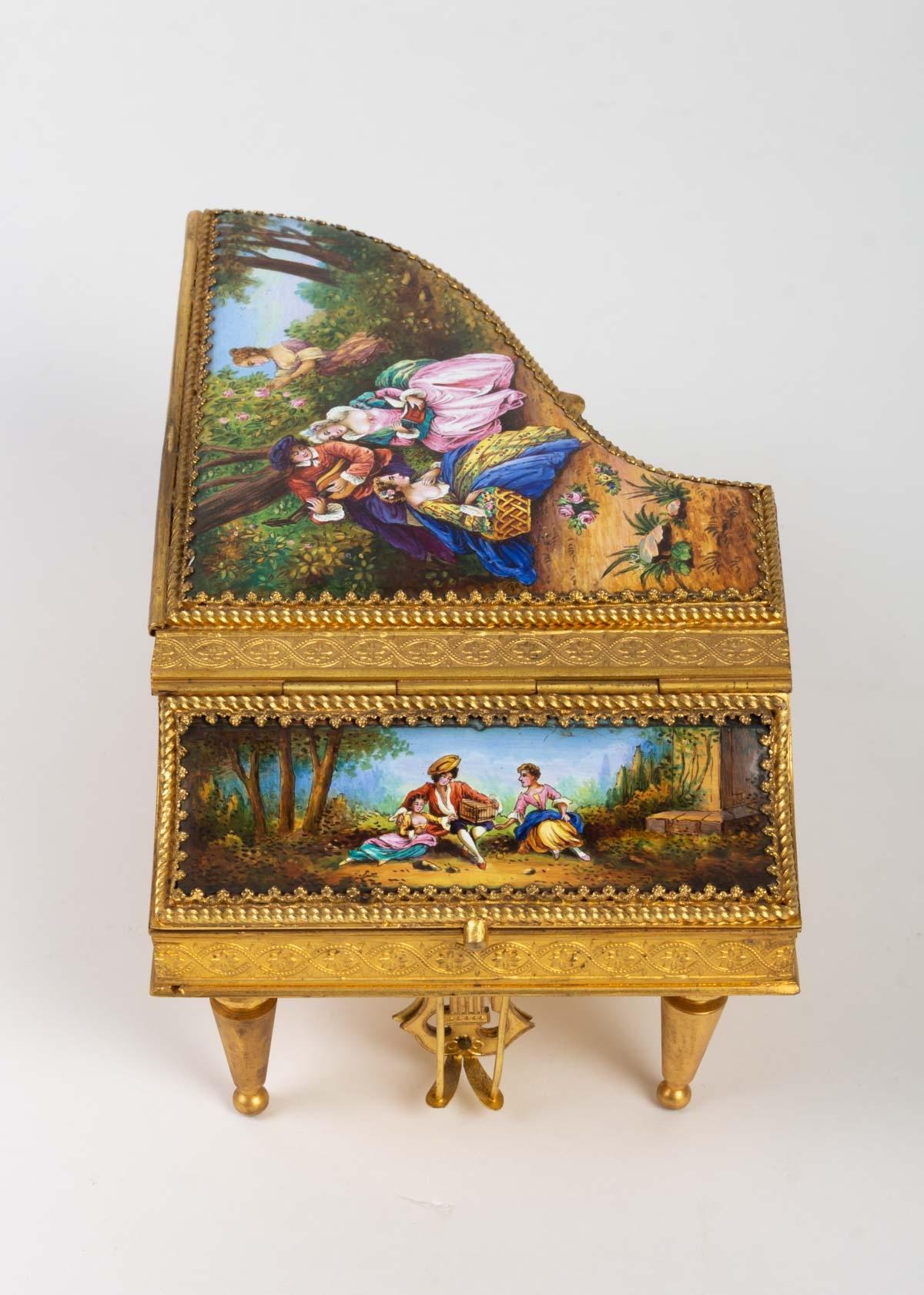Enameled Music Box, Tail Piano, Austria, End of the 19th Century