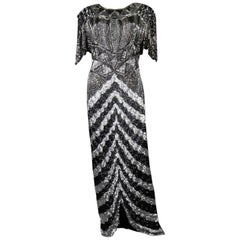 Music-Hall Evening Dress Embroidered with Black and Silver Sequins Circa 1980