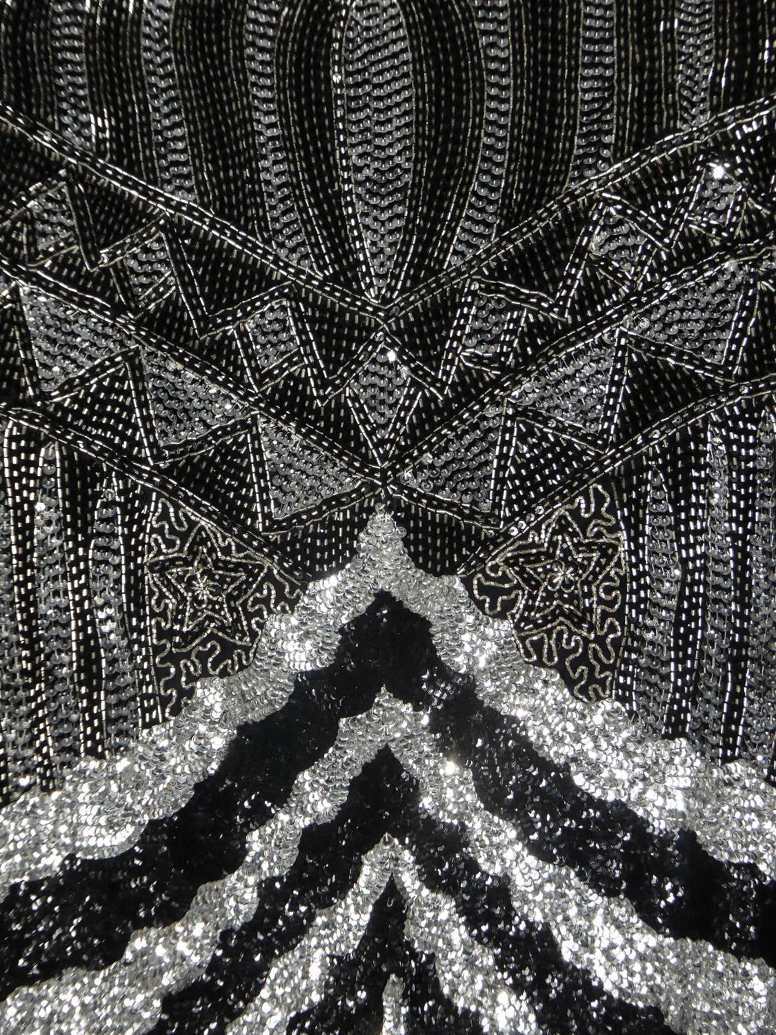 Women's Music-Hall Evening Dress Embroidered with Black and Silver Sequins Circa 1980 For Sale