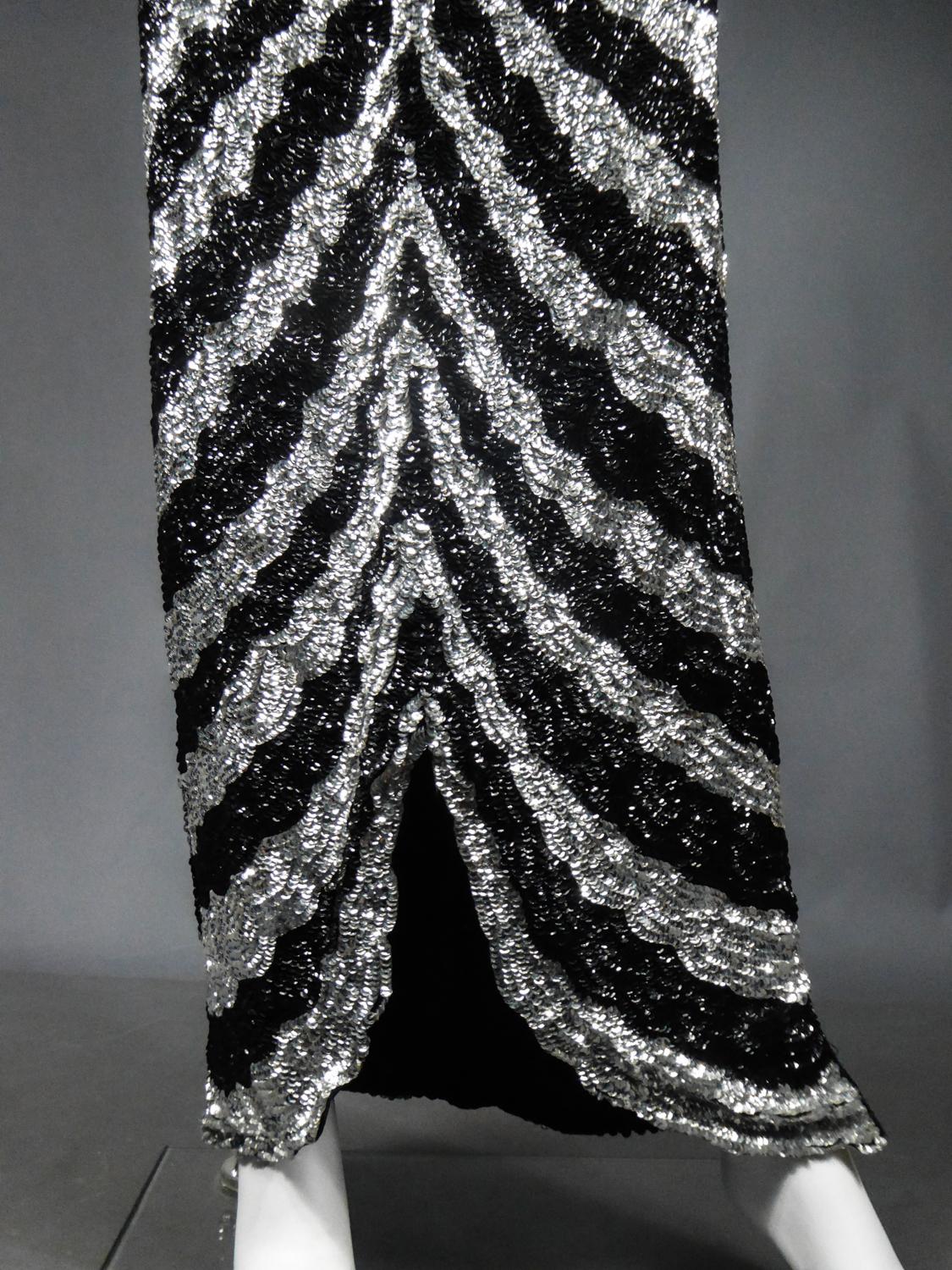 Music-Hall Evening Dress Embroidered with Black and Silver Sequins Circa 1980 For Sale 5