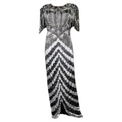Music-Hall Evening Dress Embroidered with Black and Silver Sequins Circa 1980