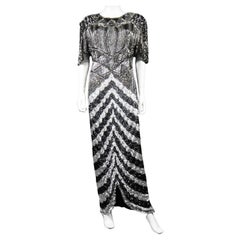 Music-Hall Evening Dress Embroidered with Black and Silver Sequins Circa 1980
