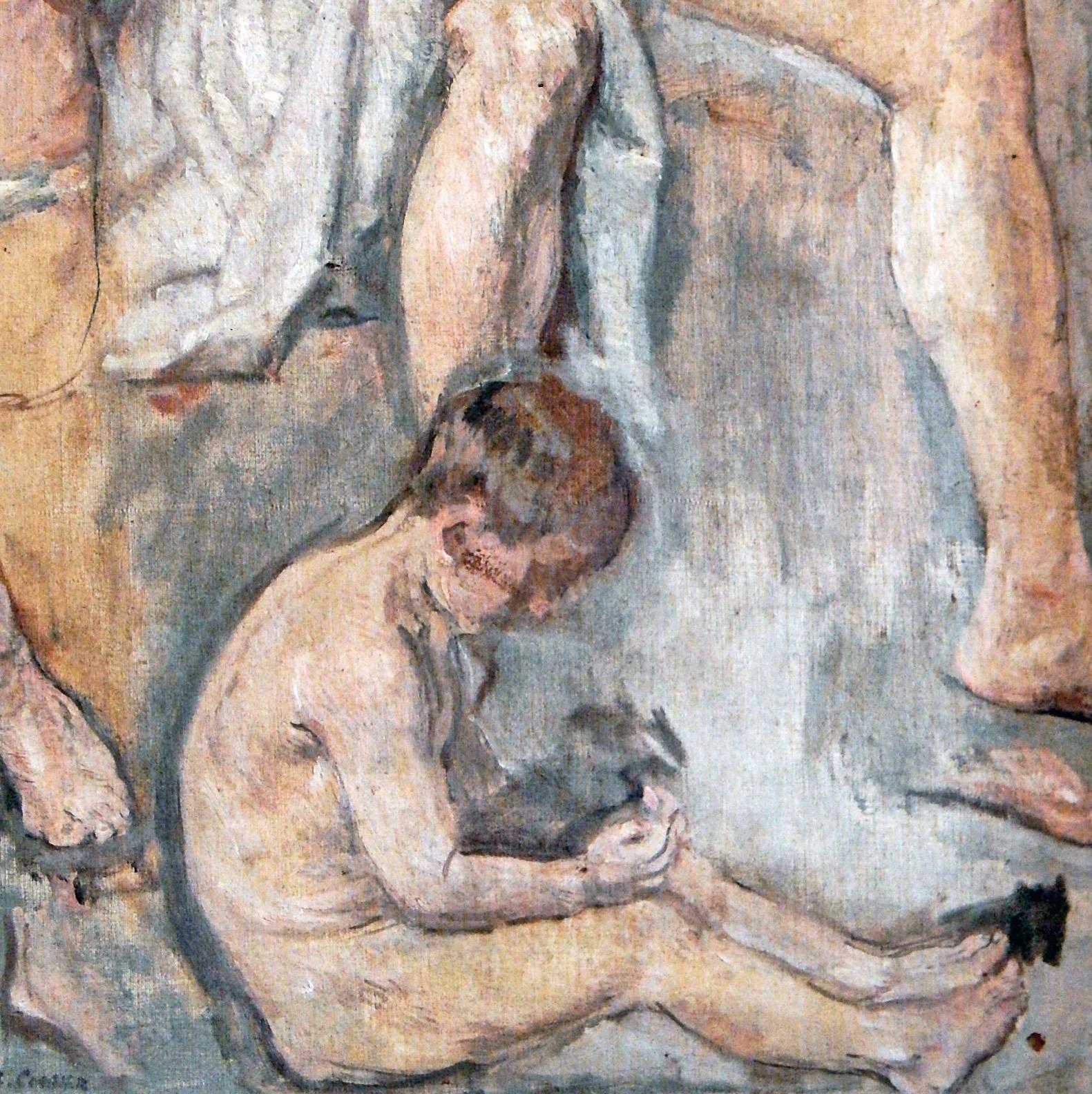 „Musik“, hoch akzentuiertes Gemälde mit mehreren Aktdarstellungen von Conner, 1946 (Gemalt) im Angebot