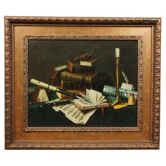 Music & Literature Still Life Oil Painting After William Michael Harnett 41"