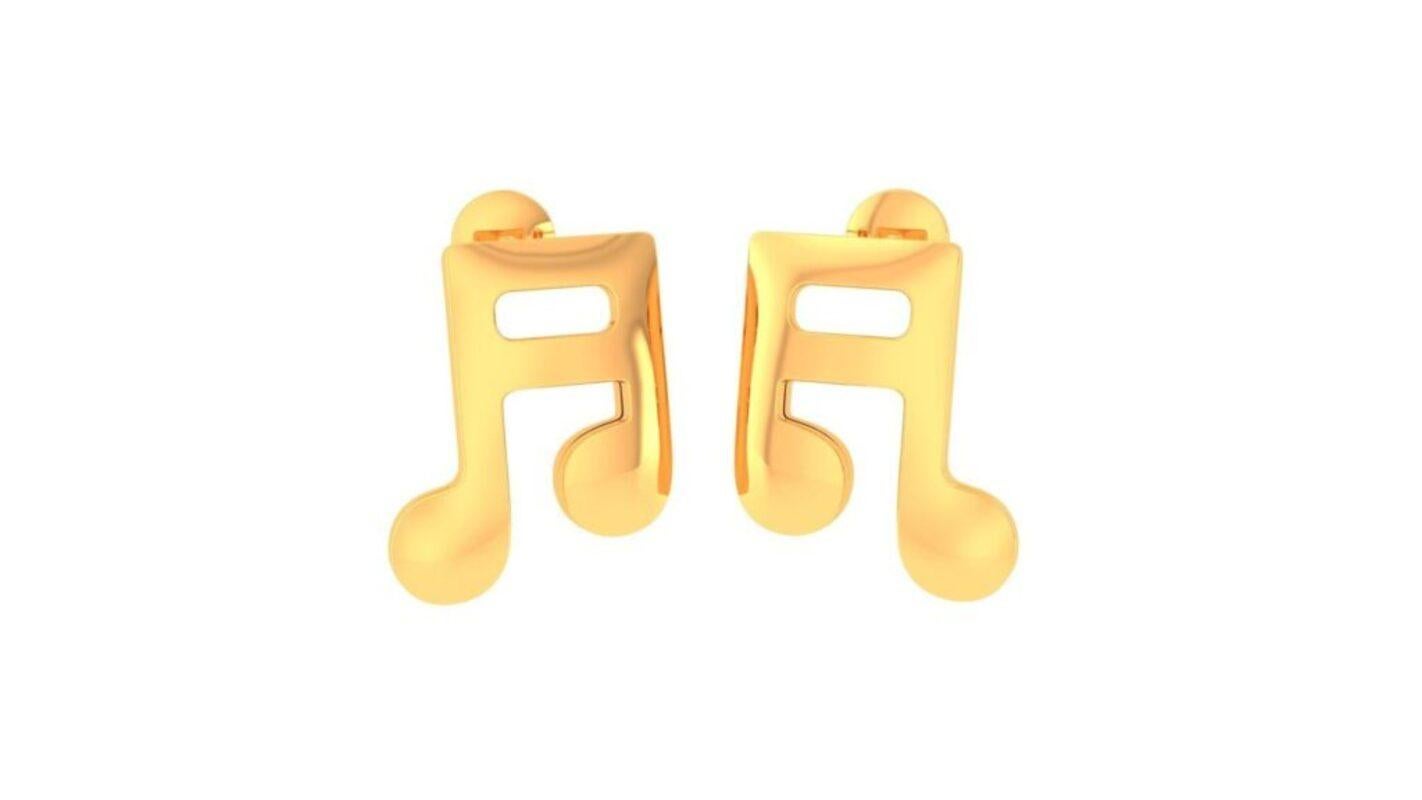 Music Note II Kids Earrings, 18k Gold In New Condition For Sale In Leigh-On-Sea, GB