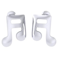 Boucles d'oreilles pour enfants Music Note II, or blanc 18 carats