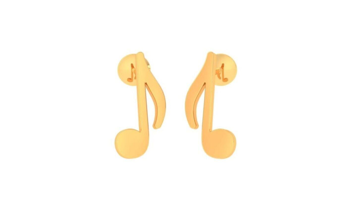 Music Note Kids Earrings, 18k Gold In New Condition For Sale In Leigh-On-Sea, GB