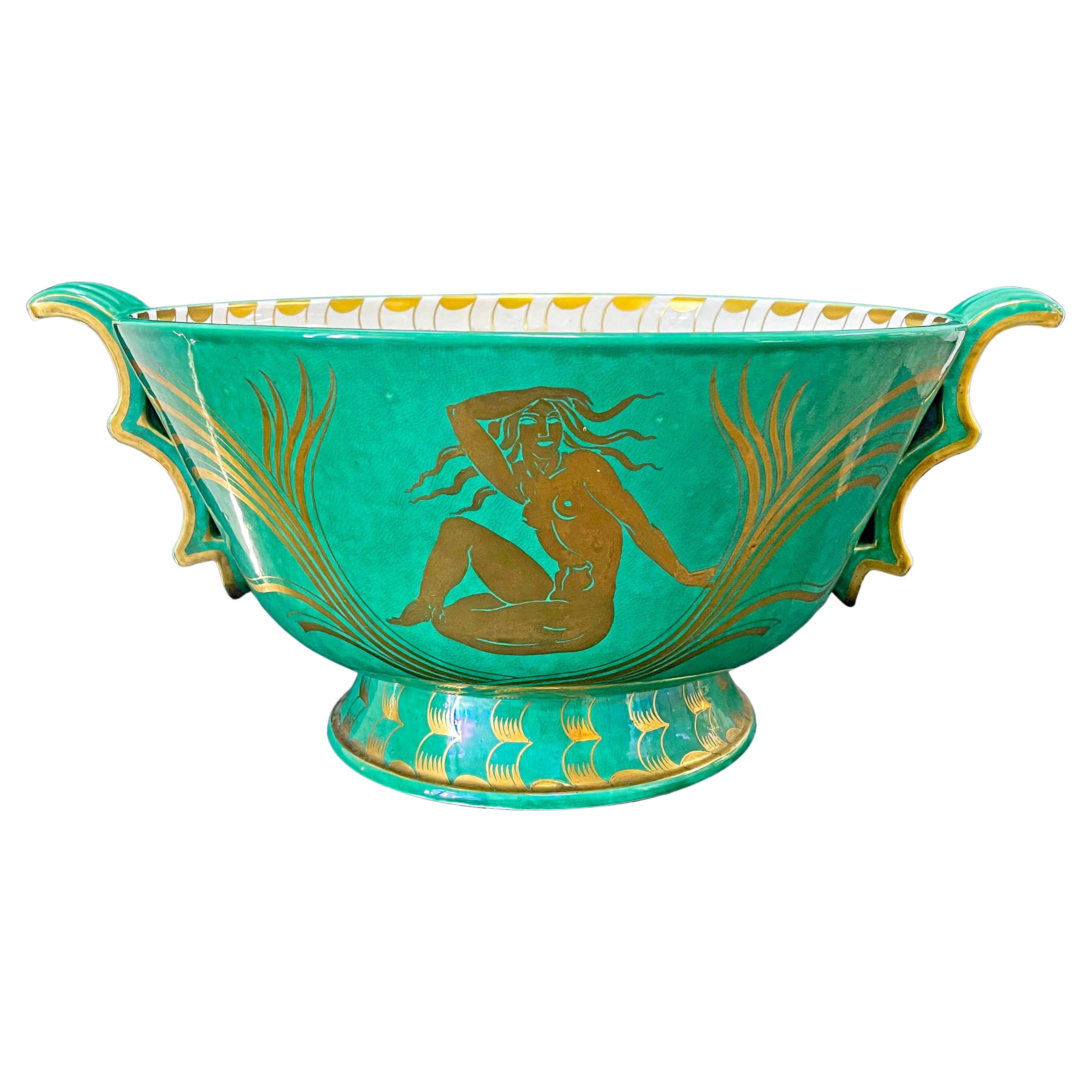 "Music under the Sea, " Spectacular Art Deco Punchbowl/Centerpiece w/ Mermaids For Sale