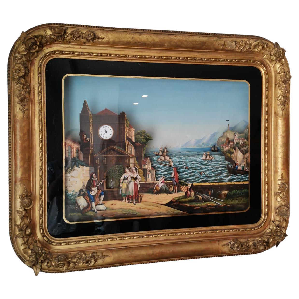 Musical Automaton Picture Clock by Xavier Tharin, c. 1860 For Sale