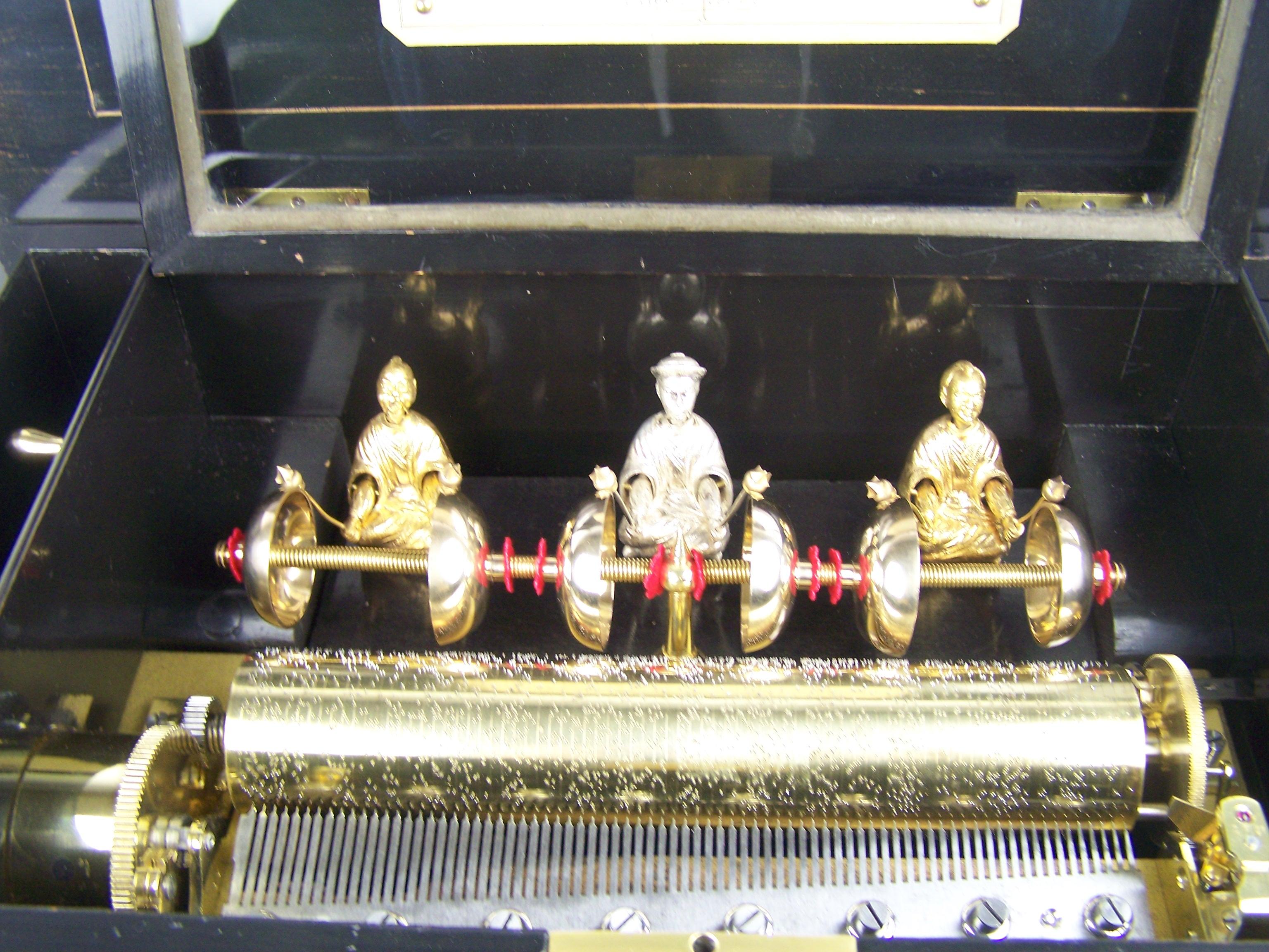 Bronze Musical box with 6 Bells and 3 Automatons By G. Bendon For Sale