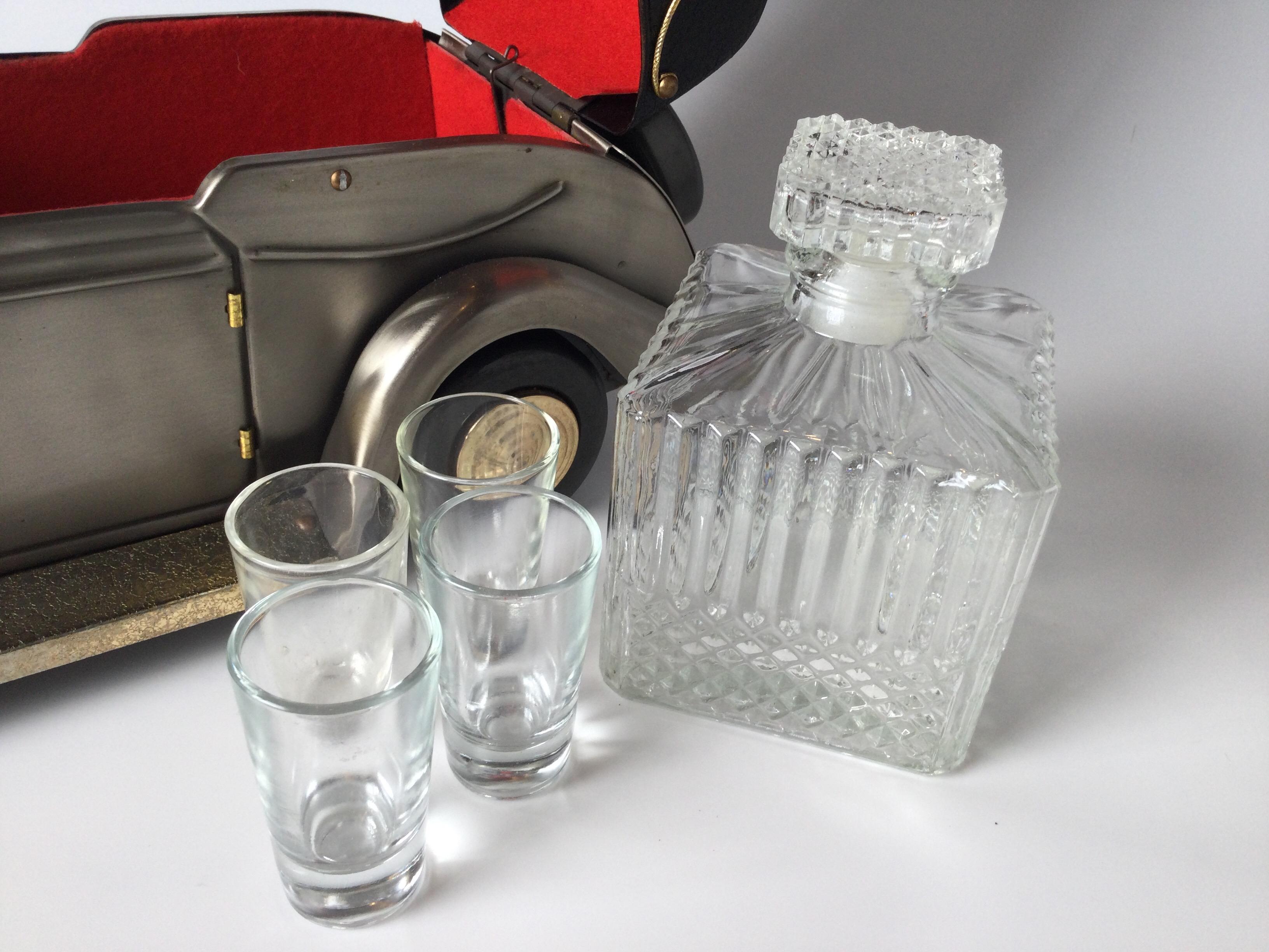 Metal Musical Decanter Set with Rolls Royce Holder