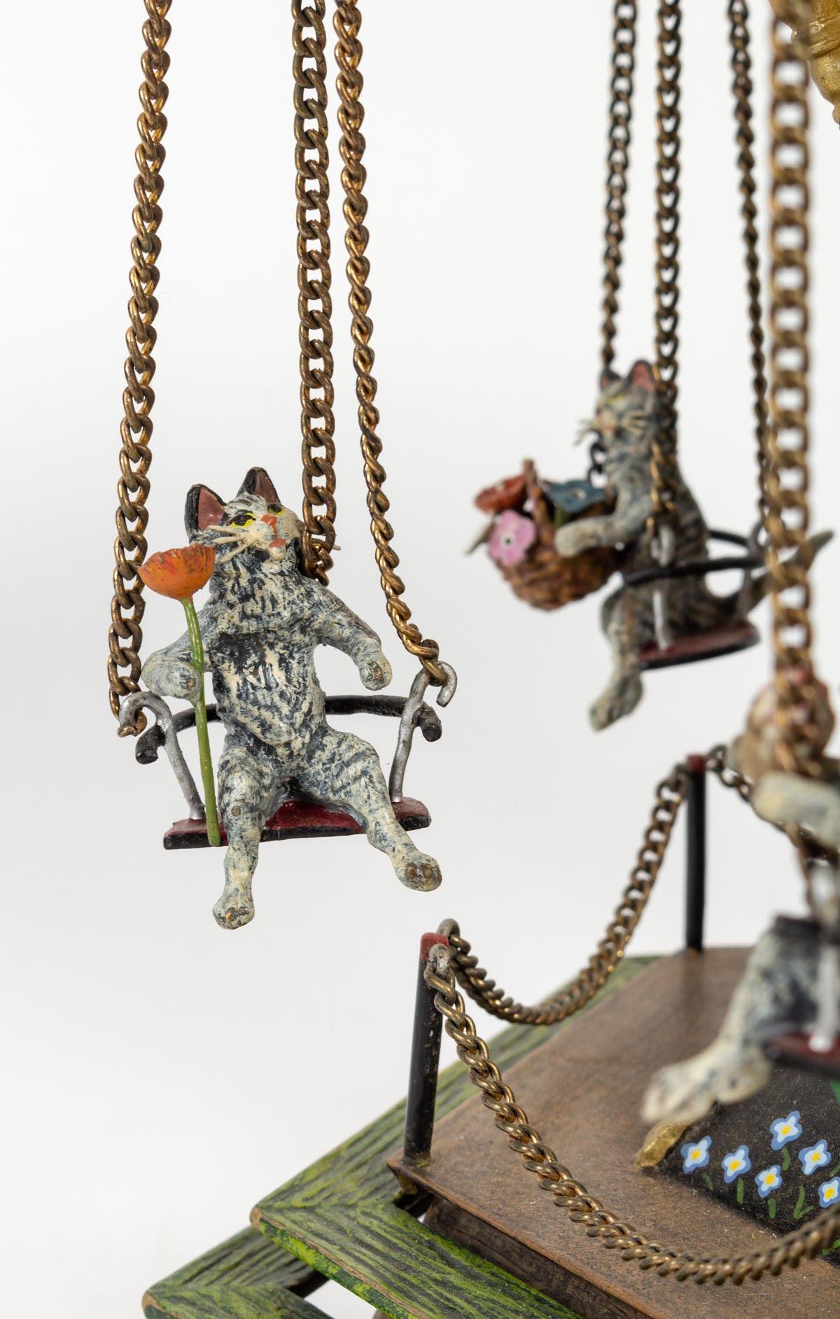 Musical Enameled Bronze Carousel, 19th Century. In Good Condition For Sale In Saint-Ouen, FR