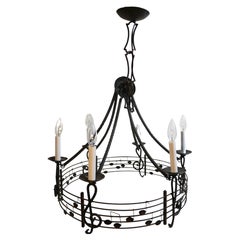 Musical Motif Brutalist Wrought Iron Chandelier Made in Hungary