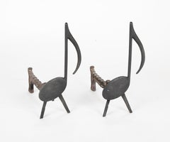 Musical Note Wrought Iron Andirons Stamped Nashville TN, 1920s