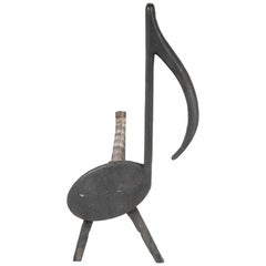Used Musical Note Wrought Iron Andirons Stamped Nashville TN, 1920s