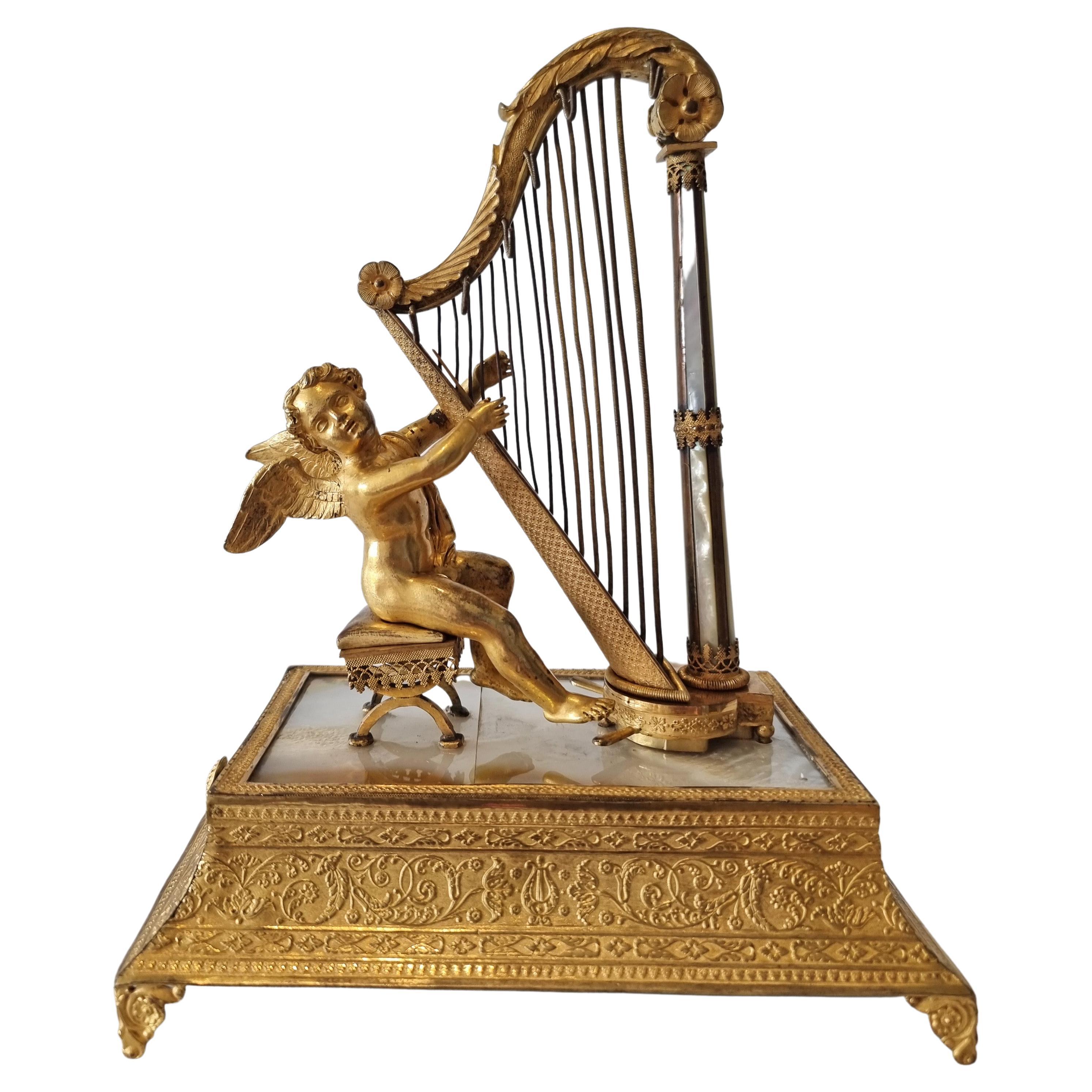 Musical Palais Royal Ring Stand and Jewellery Box, of Cupid with Harp For Sale