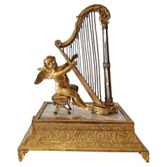 Antique Musical Palais Royal Ring Stand and Jewellery Box, of Cupid with Harp