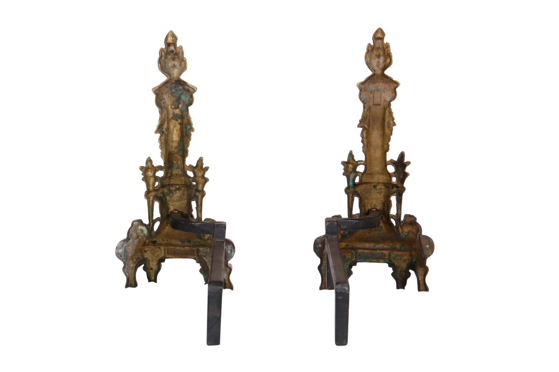 American Musical Regency Brass Andirons, a Pair For Sale