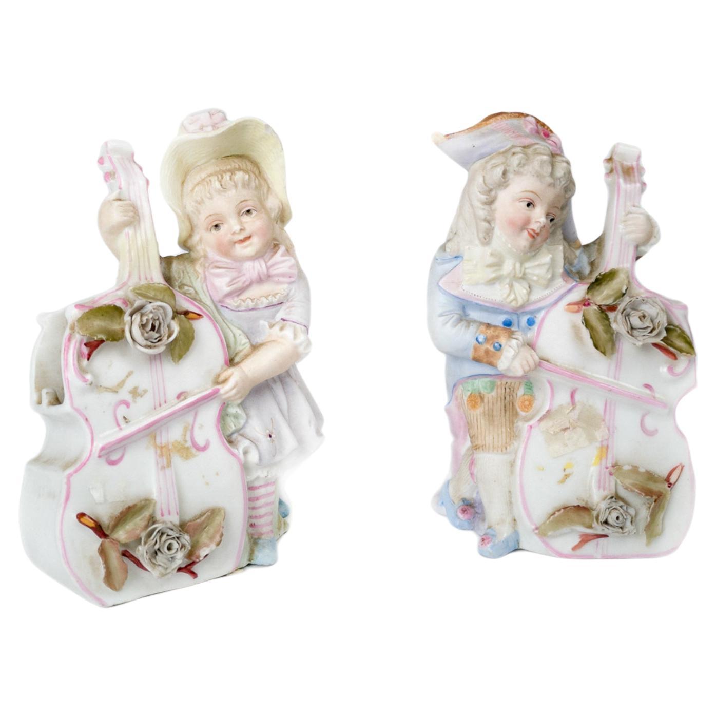 Musicians Porcelain Figures Vases by Heubach Brothers, Early 20th Century
