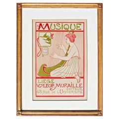 "Musique Liege" Belgium Art Nouveau Poster c.1895 manner Alphonse Mucha