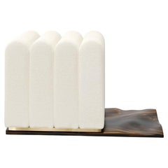Musk Pylon, 21st Century Upholstered Stool with African Mahogany and Brass Base