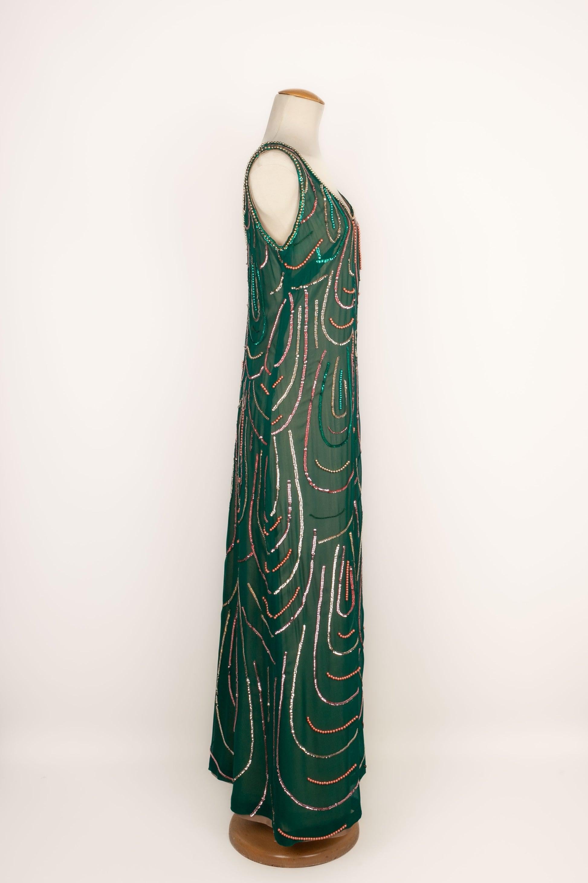 Vestido de muselina verde, 1960 en Excelente estado para la venta en SAINT-OUEN-SUR-SEINE, FR