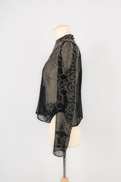 Muslin Long-Sleeve Black Top, 1920s