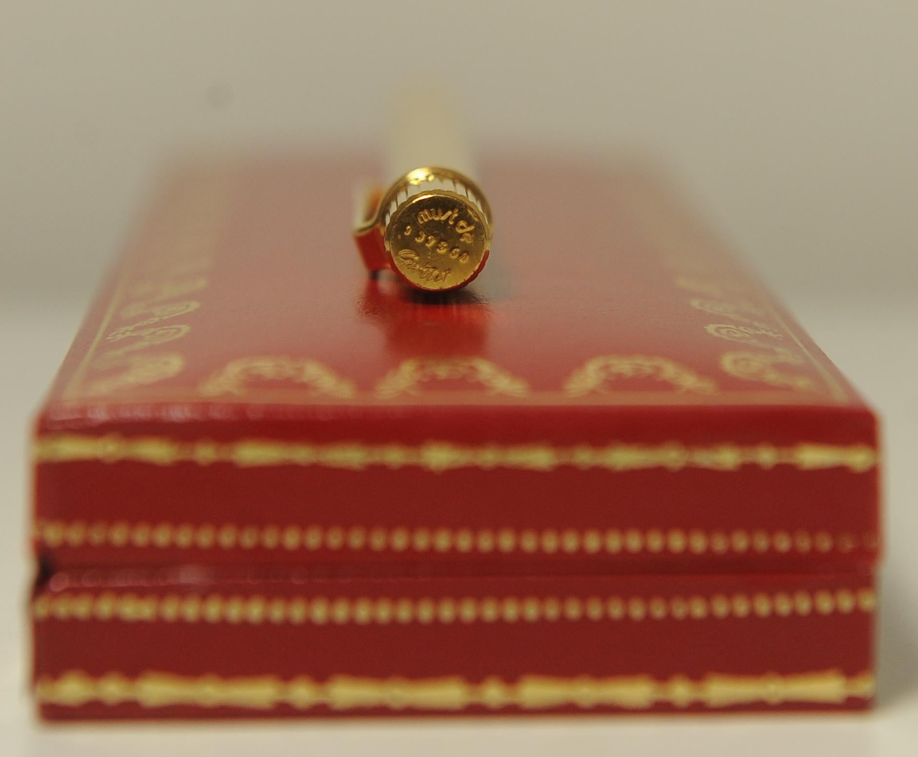 Cartier 18ct Gold Plated Ribbed Ballpoint Pen With Original Box 4