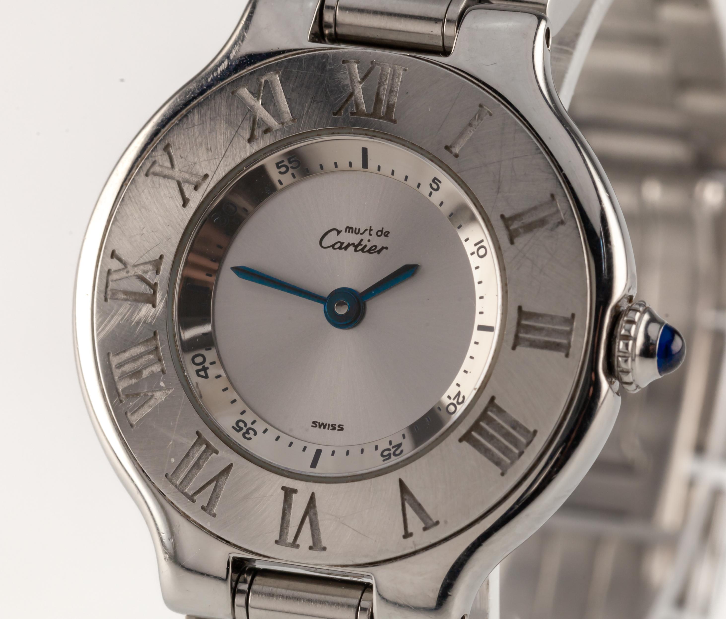 Must de Cartier 21 Damenuhr aus Edelstahl mit Quarz Vintage 1340 (Moderne) im Angebot