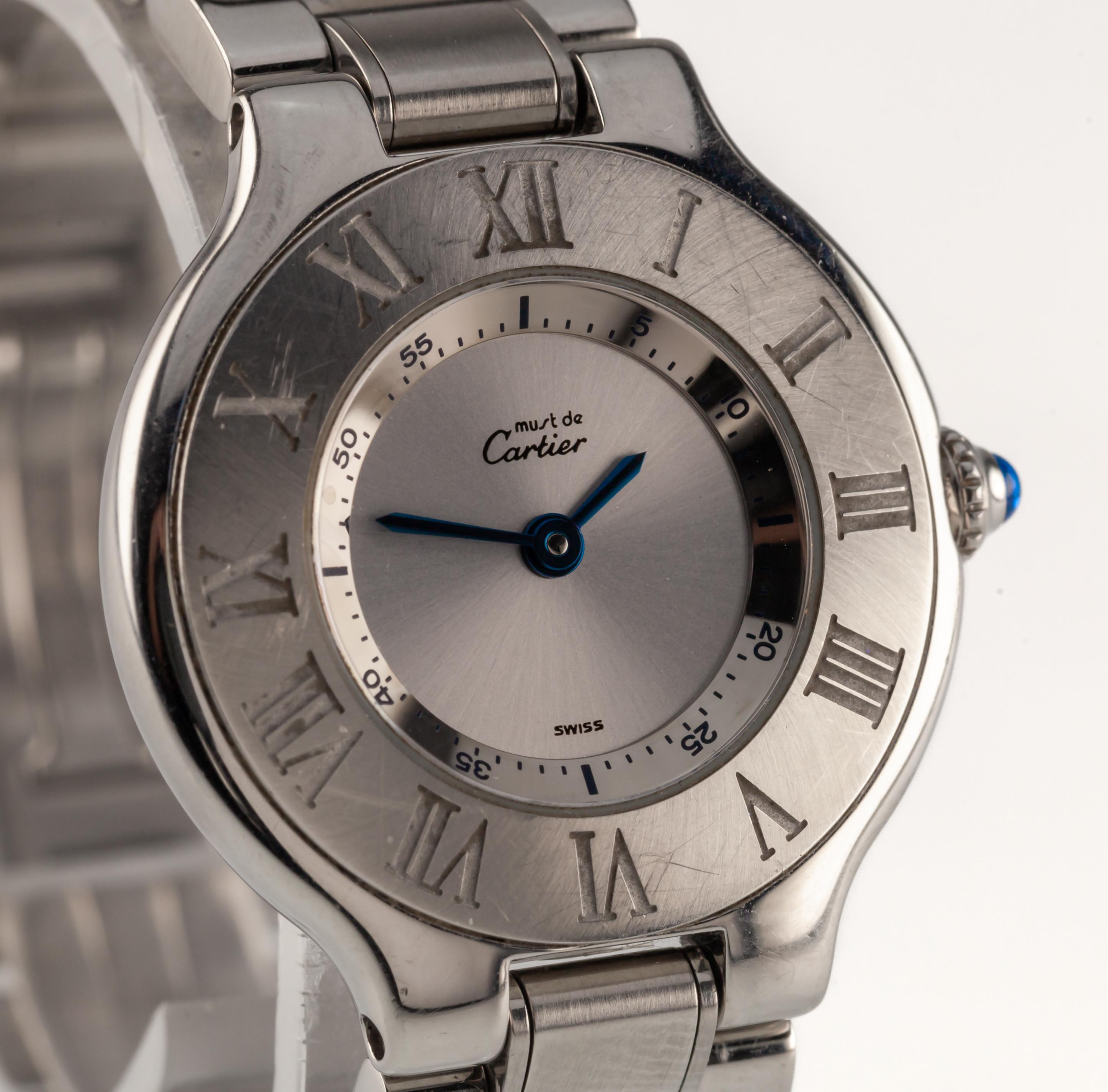 Must de Cartier 21 Damenuhr aus Edelstahl mit Quarz Vintage 1340 im Zustand „Gut“ im Angebot in Sherman Oaks, CA