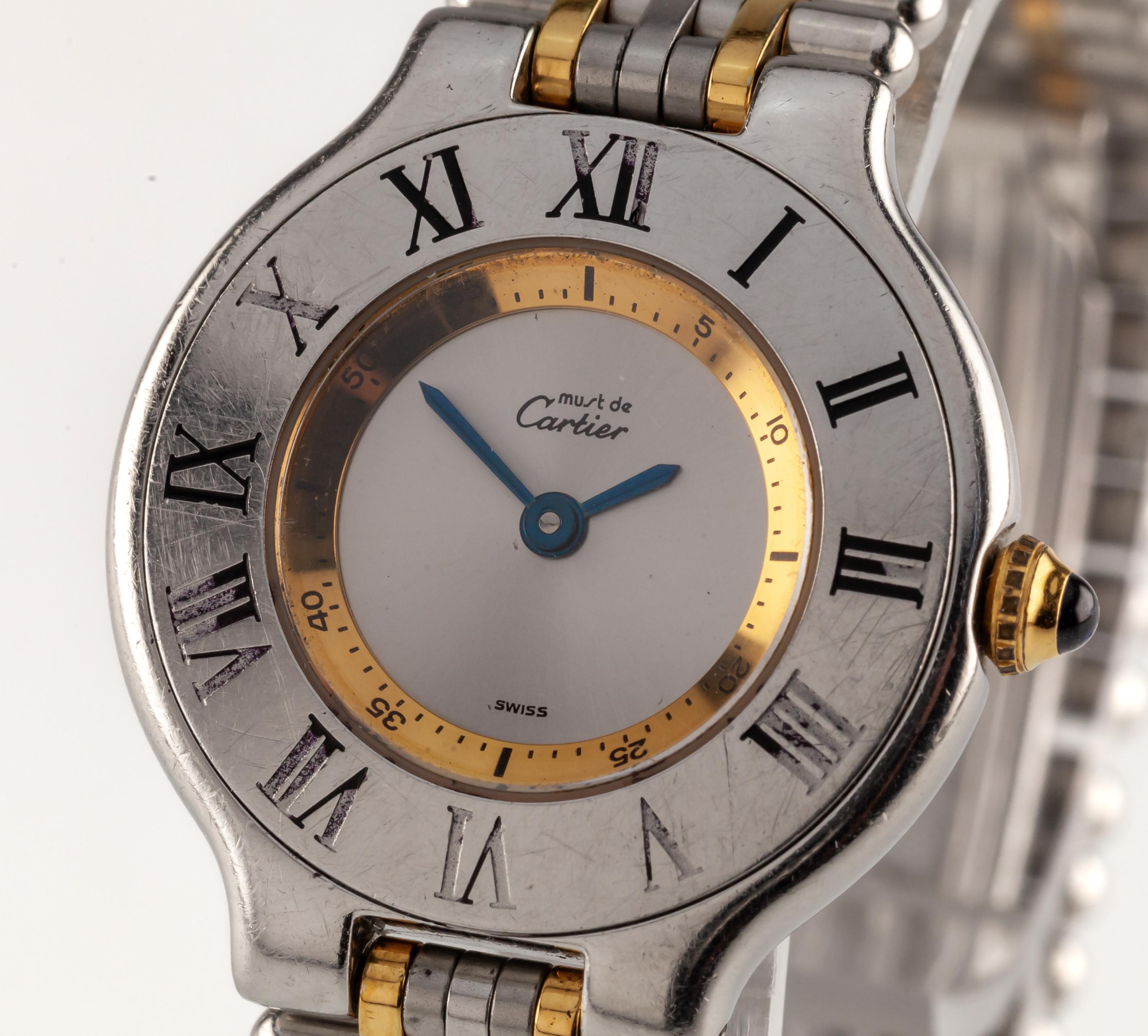 Modern Must de Cartier 21 Women's Two Tone Stainless Steel Quartz Watch Vintage 1340 For Sale