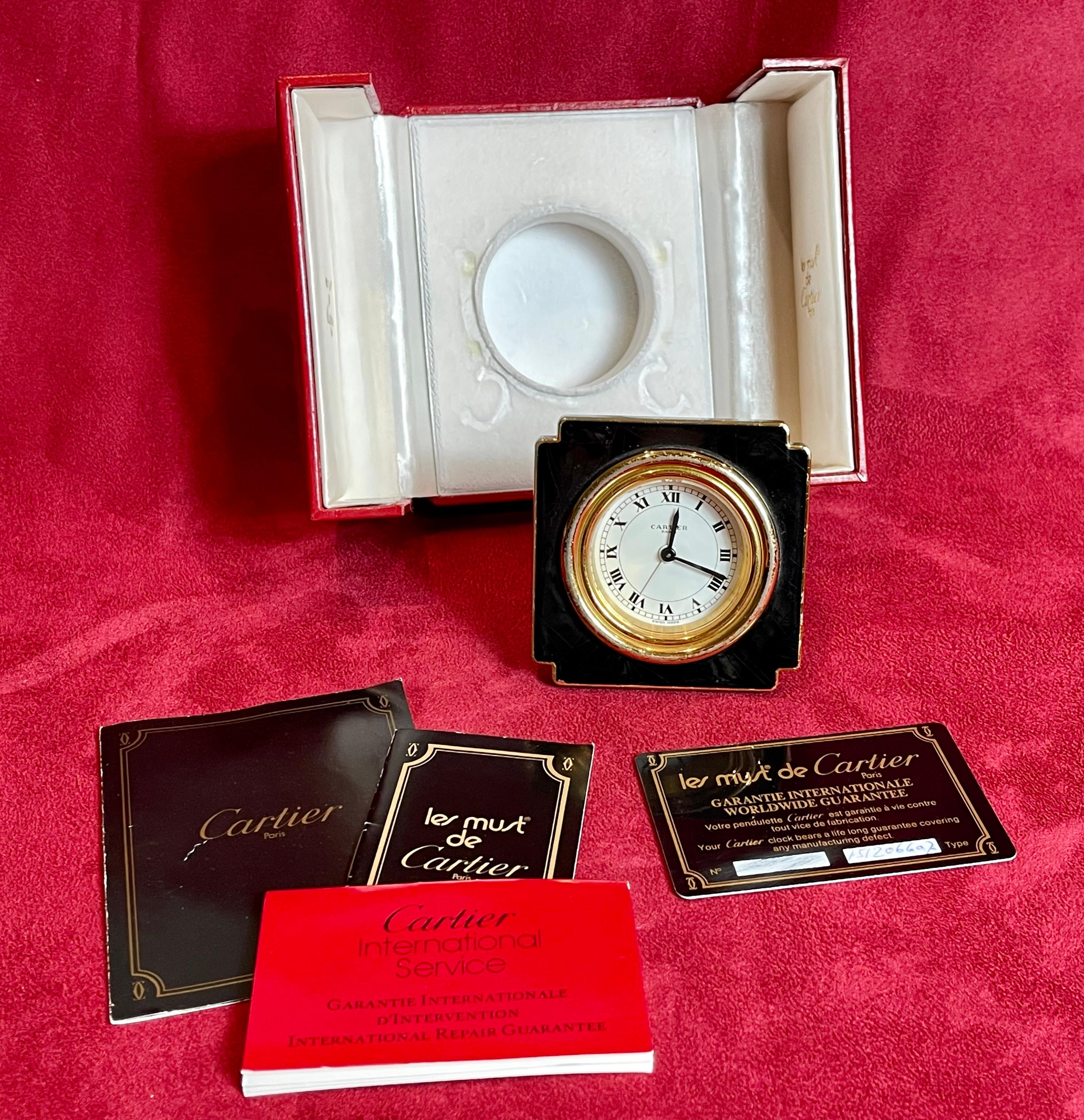 Must de Cartier, Gold Metal & Black Lacquer Clock, 20th Century 5