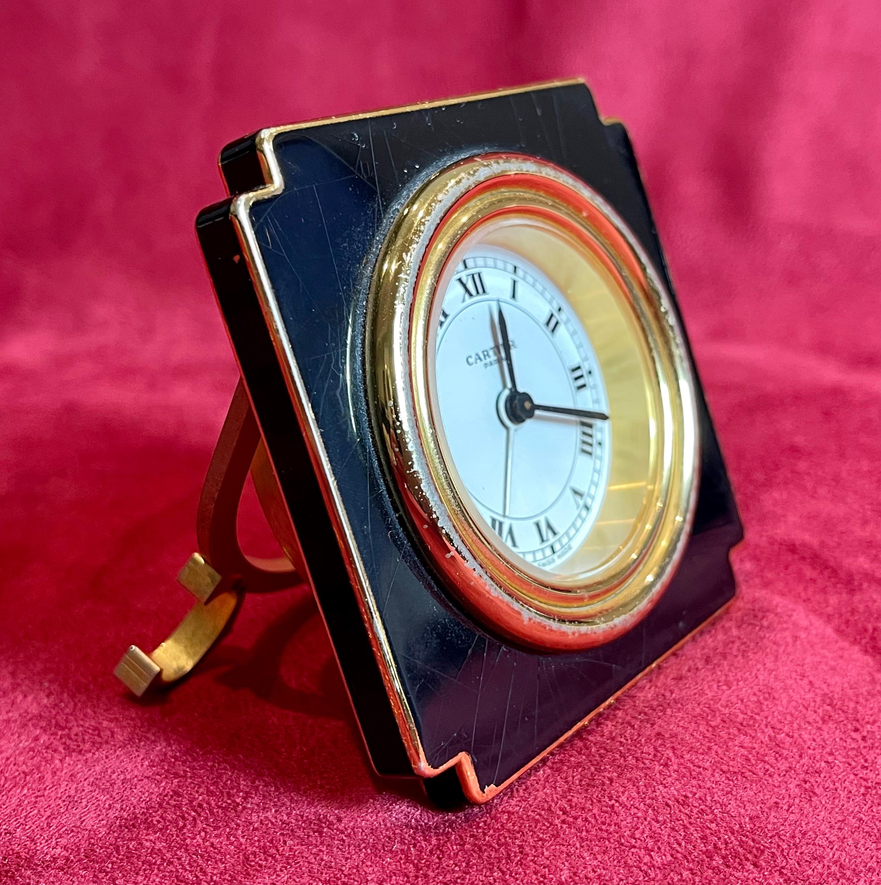 Must de Cartier, Gold Metal & Black Lacquer Clock, 20th Century 1