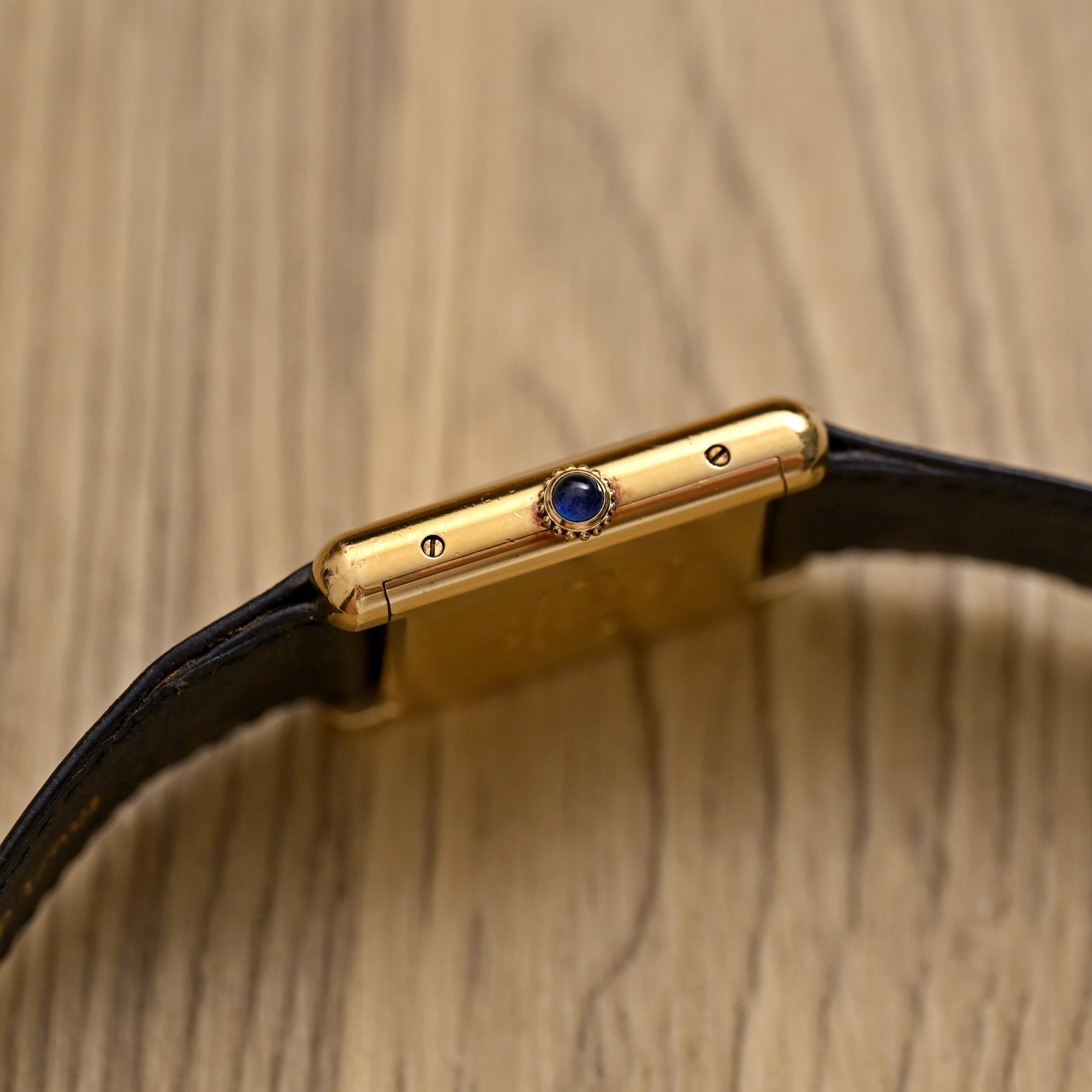 Must de Cartier Tanque 925 Chapado en Oro Esfera Trinidad Cuerda Manual en venta 3