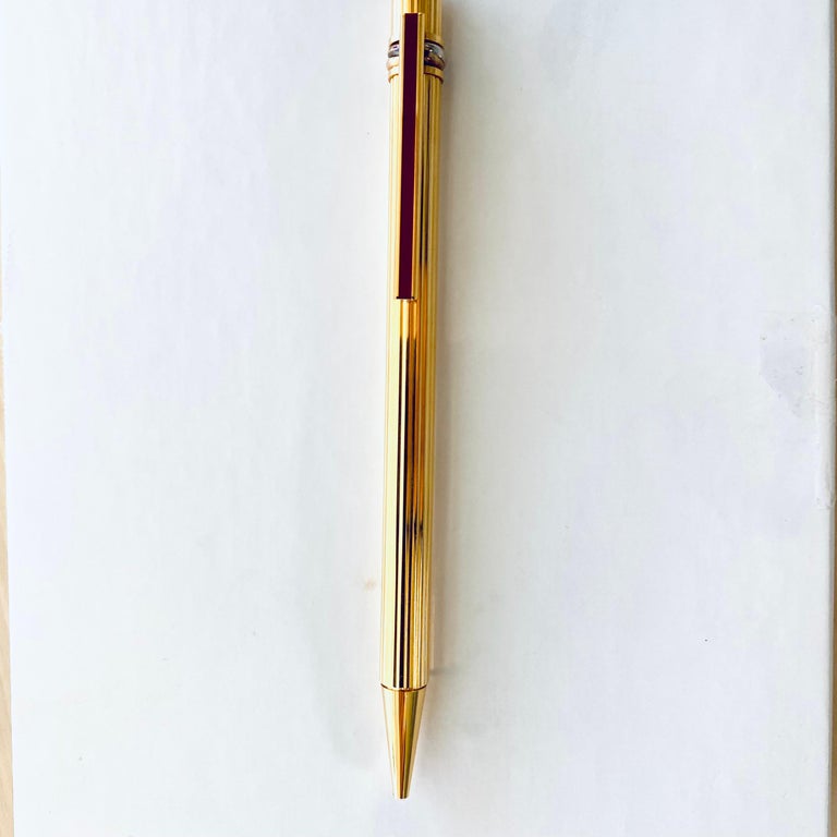 Must De Cartier Gold-Plated Ballpoint Pen Ribbed Surface Twisted