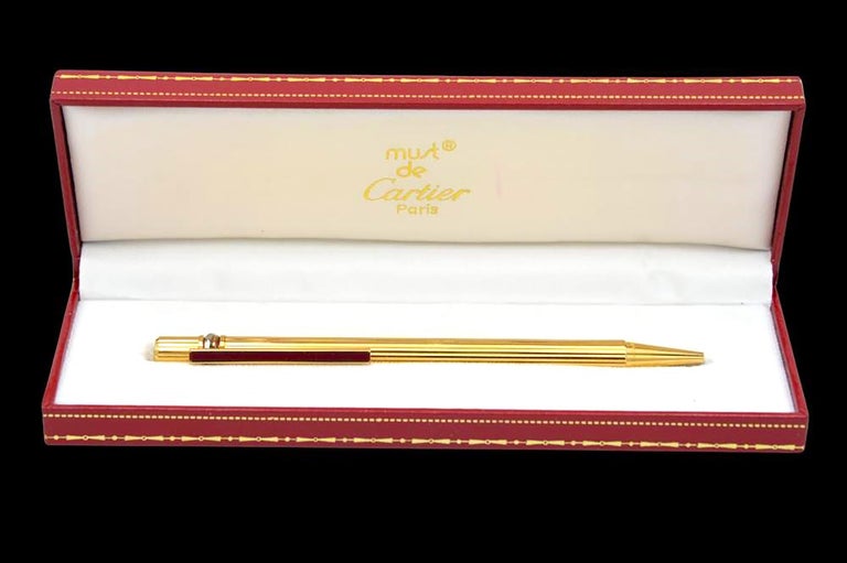 Must De Cartier Gold-Plated Ballpoint Pen Ribbed Surface Twisted