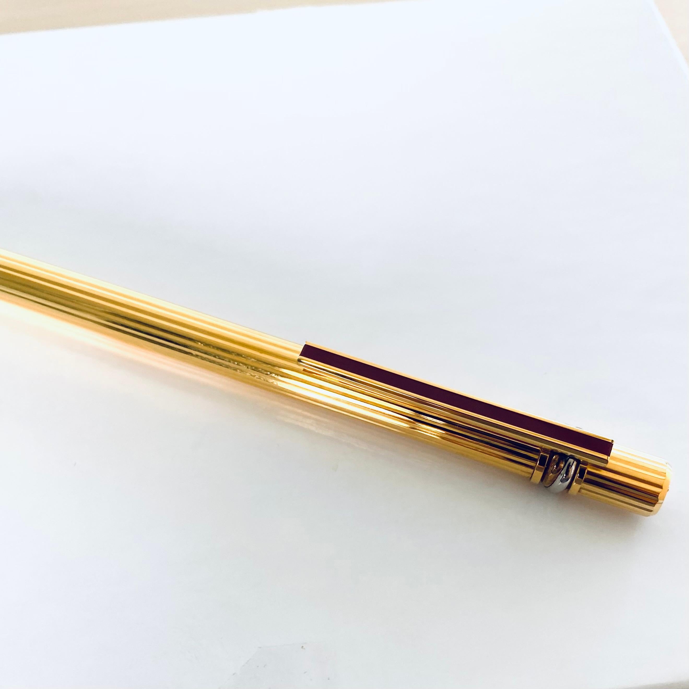 Must De Cartier Gold-Plated Ballpoint Pen Ribbed Surface Twisted Clip #356243 1
