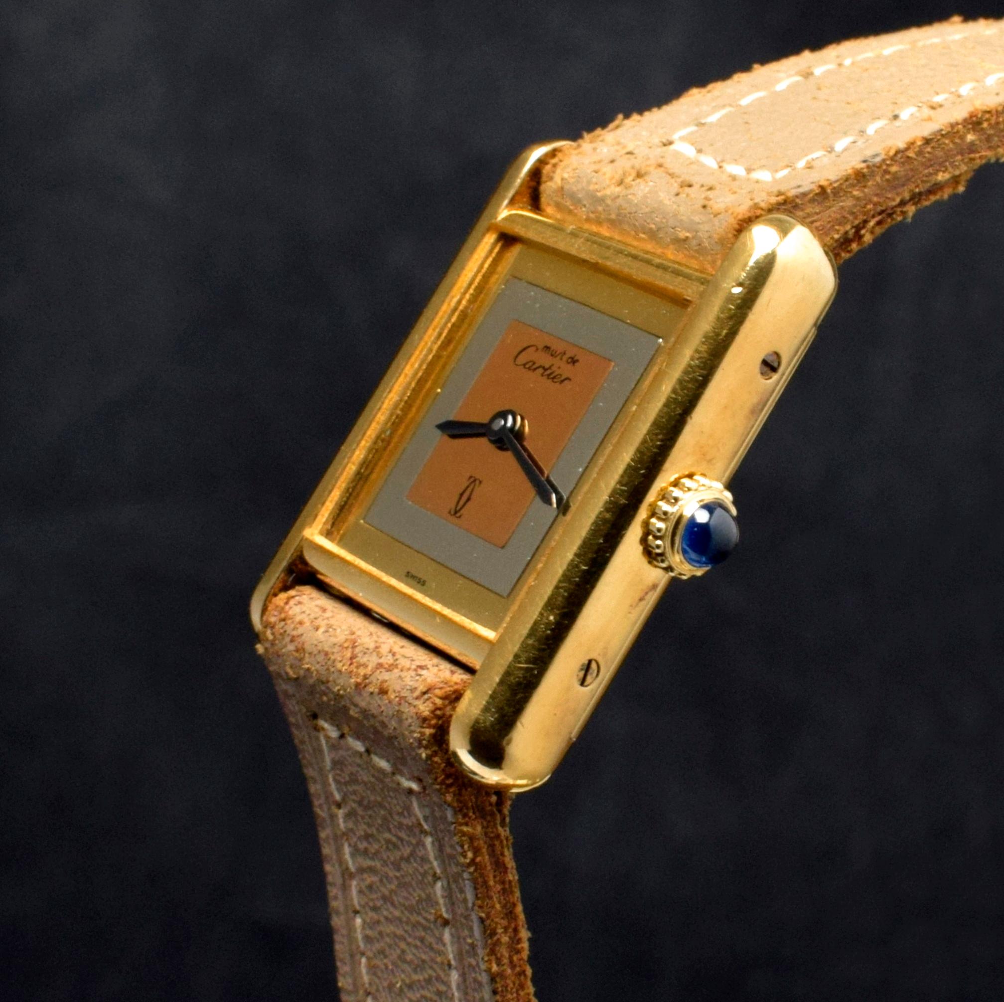 Must De Cartier Gold Plated Tank Tri-Color Dial w/ Original Guarantee, 1982's 1