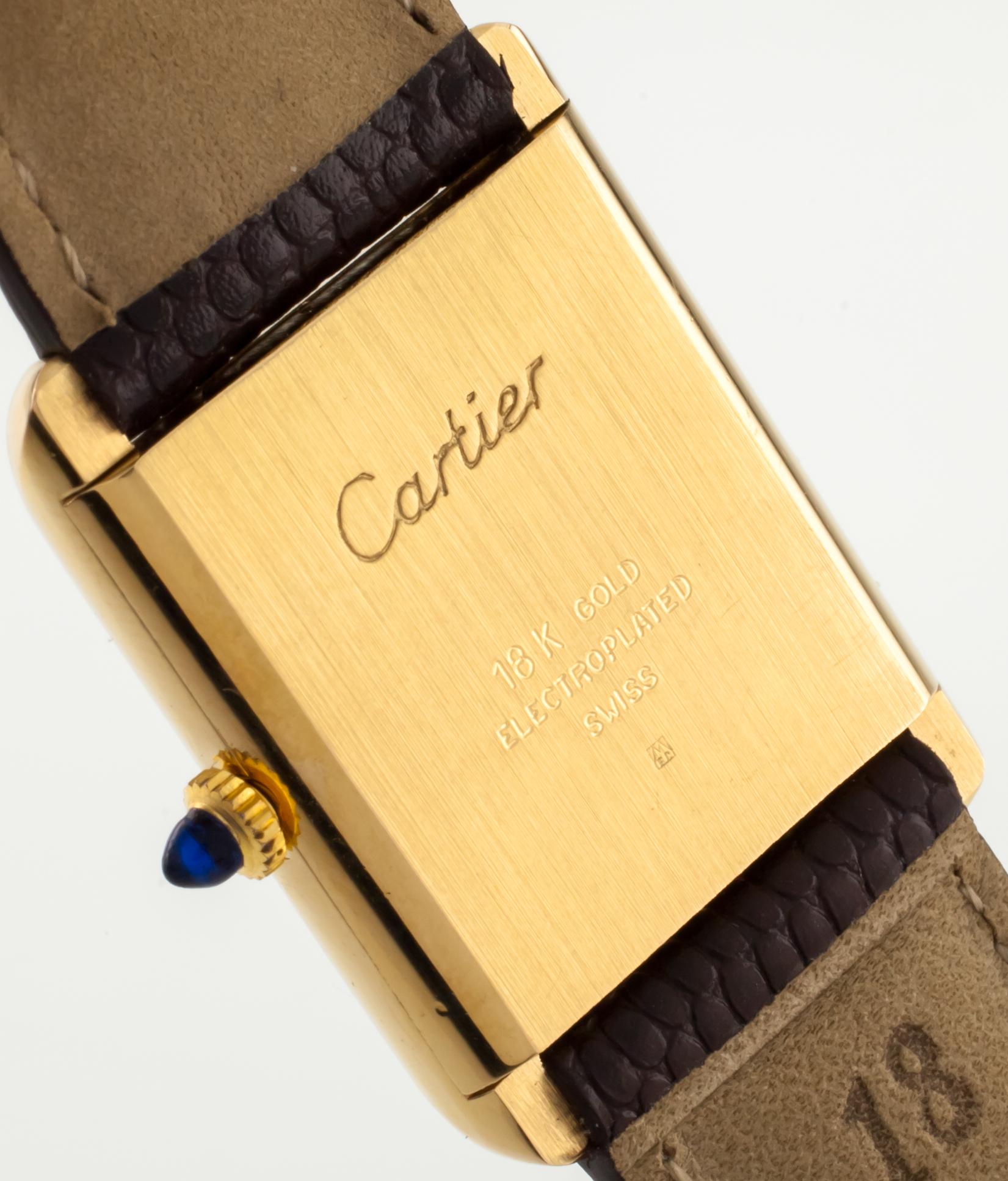 Must de Cartier Gold-Plated Women's Tank Hand-Winding Watch w/ Burgundy Dial In Good Condition In Sherman Oaks, CA