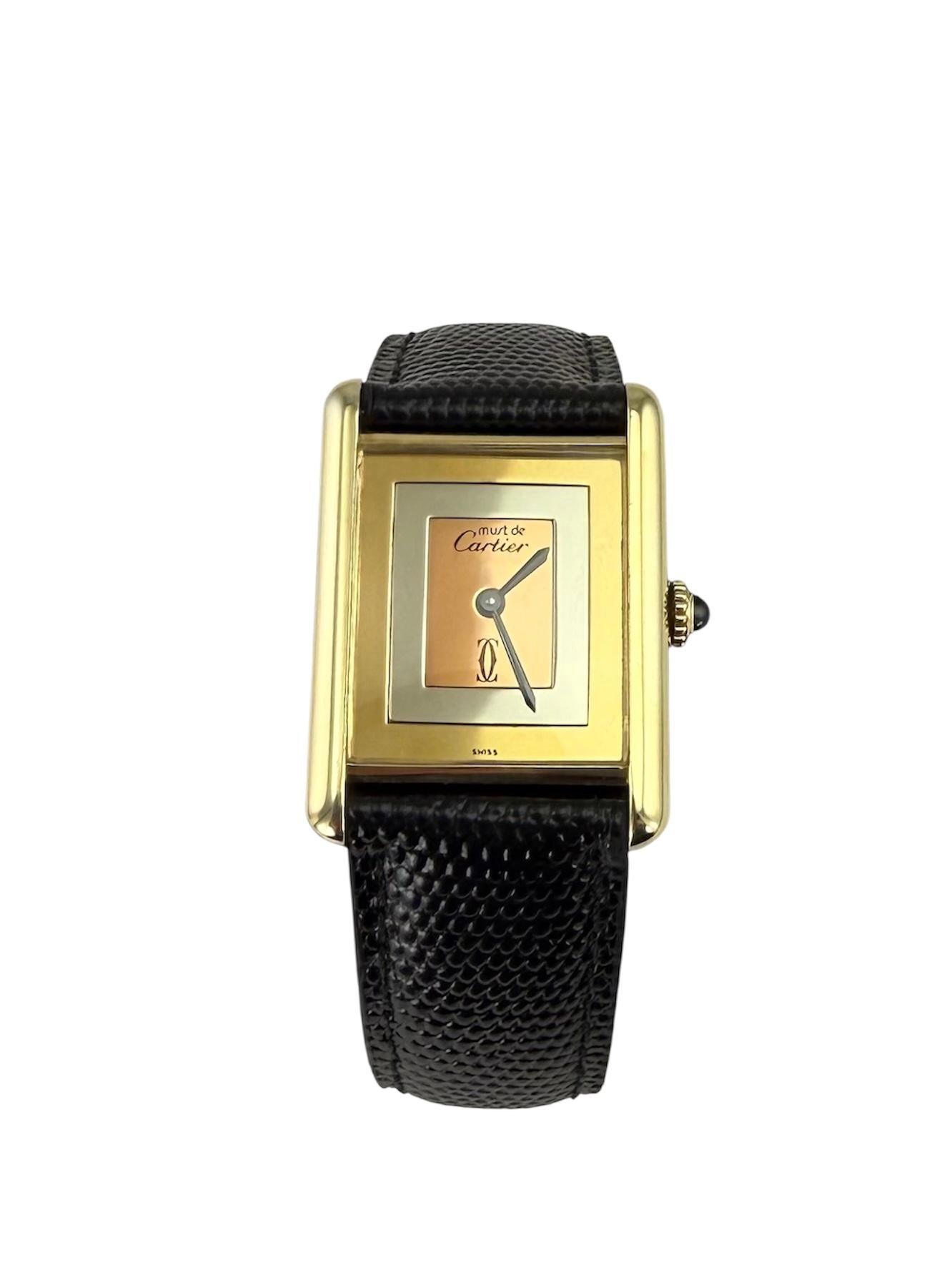 Must de Cartier Montre-bracelet Large Tank Vermeil TriColor Dial en vente 8