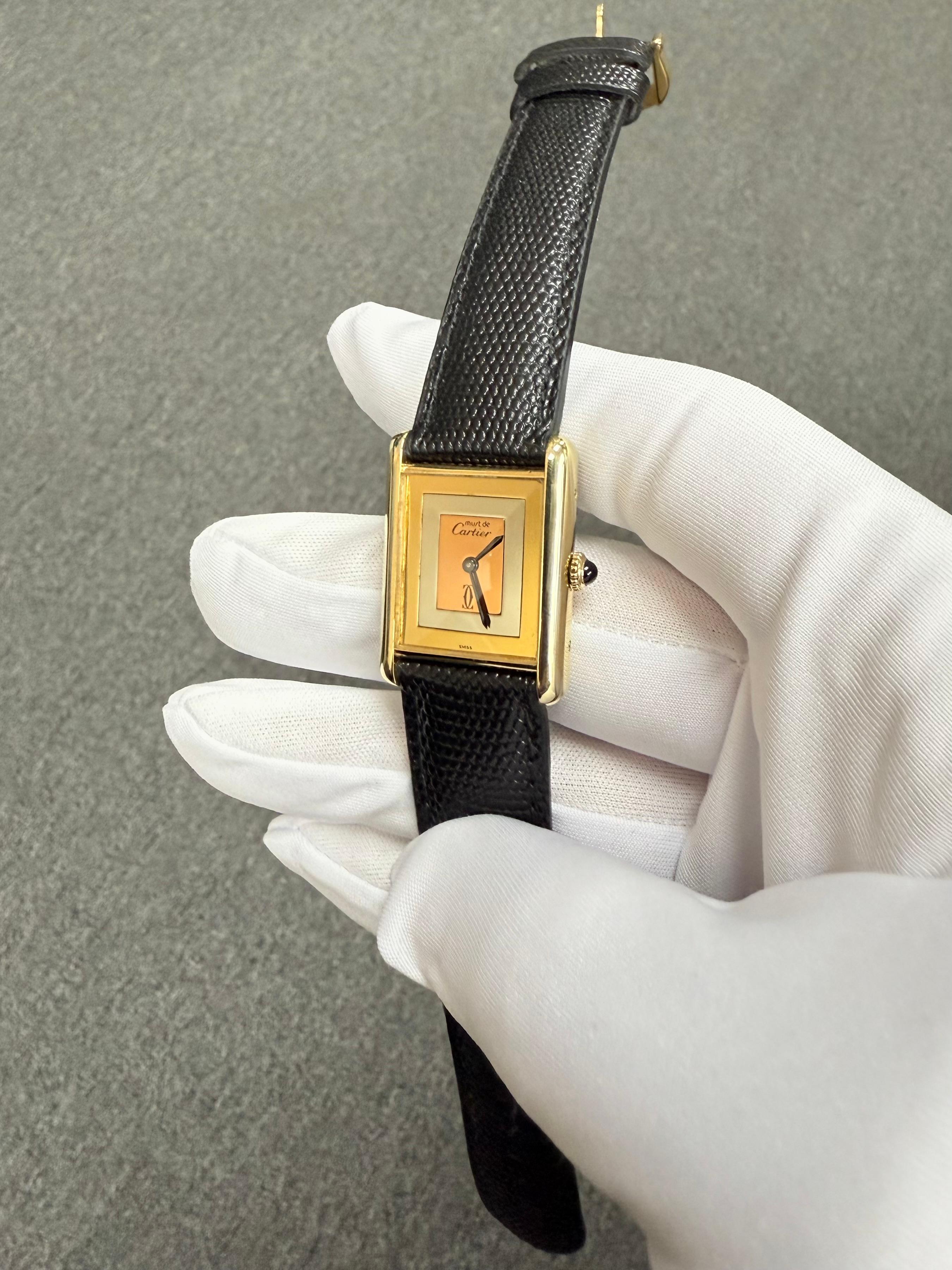 Must de Cartier Montre-bracelet Large Tank Vermeil TriColor Dial en vente 3