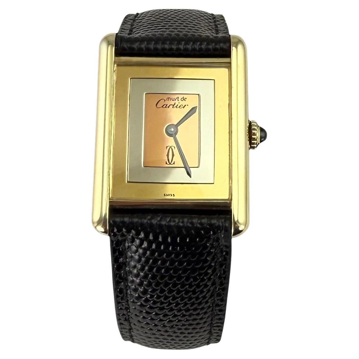 Orologio da polso Must de Cartier Large Tank Vermeil Quadrante tricolore