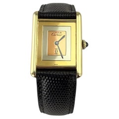 Must De Cartier Large Tank Vermeil TriColor Dial Wristwatch