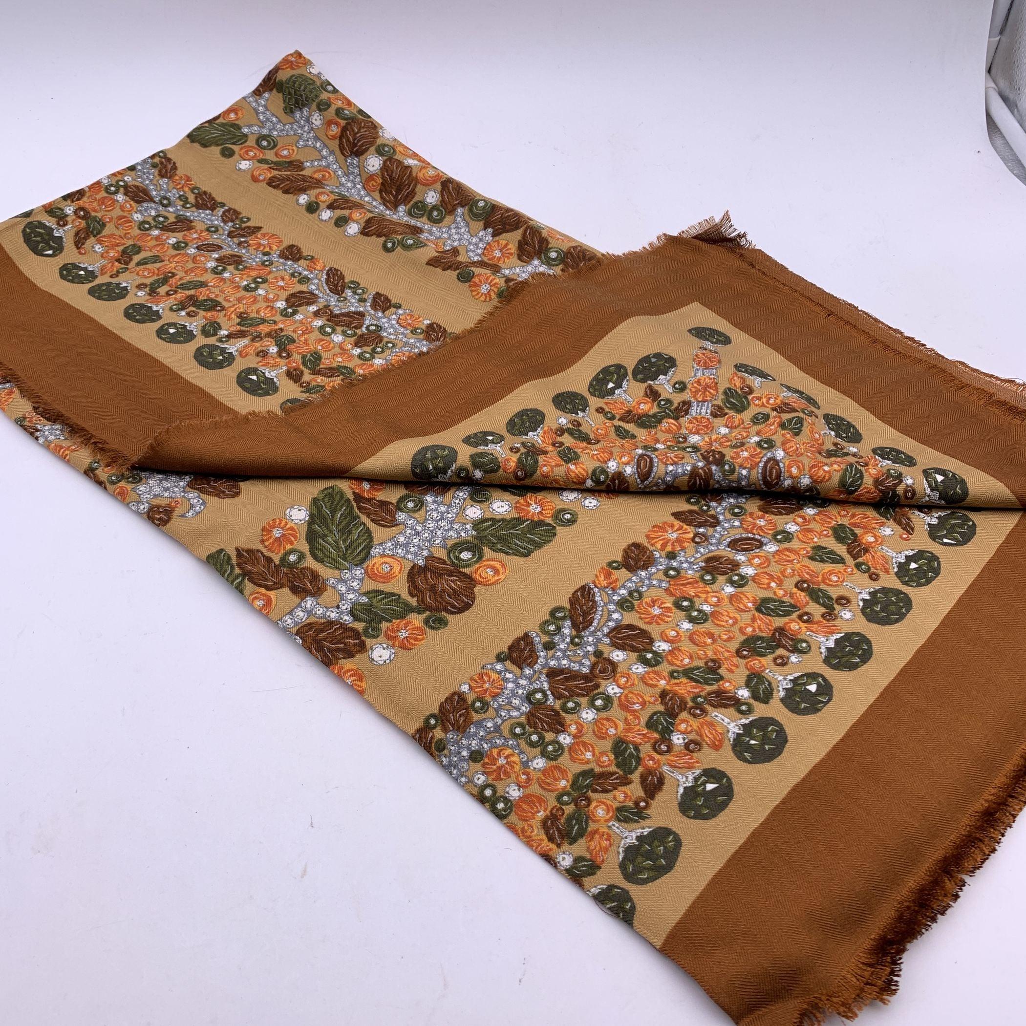 Must de Cartier Paris Vintage Brown Silk and Wool Shawl Large Scarf 3