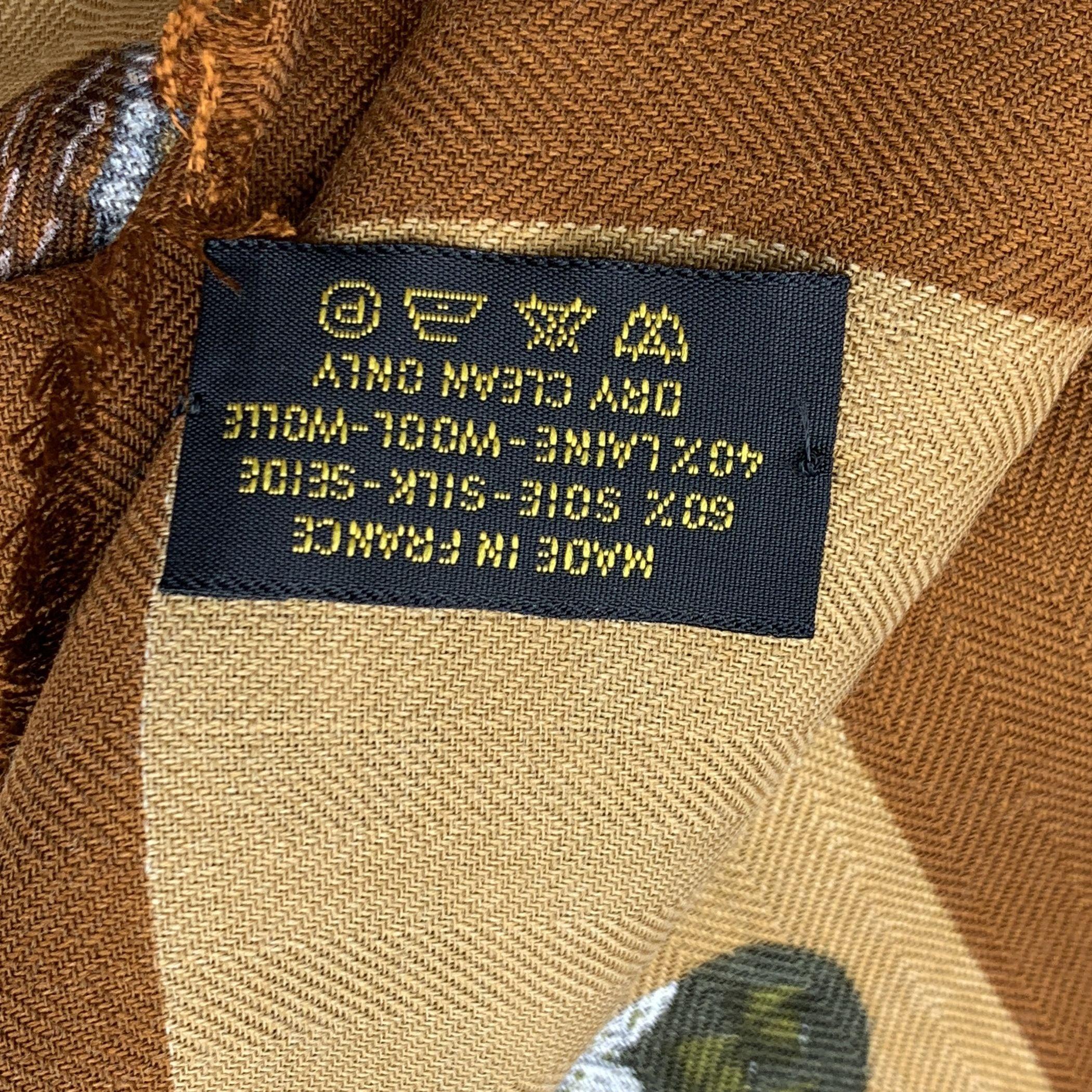 Must de Cartier Paris Vintage Brown Silk and Wool Shawl Large Scarf 4